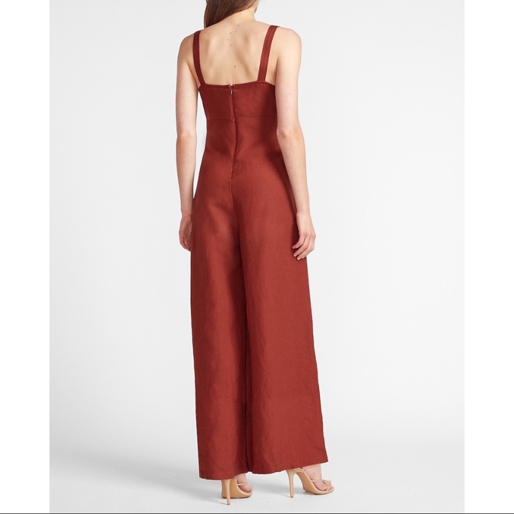 EXPRESS Linen-Blend Tie Front Culotte Jumpsuit - Picture 13 of 13